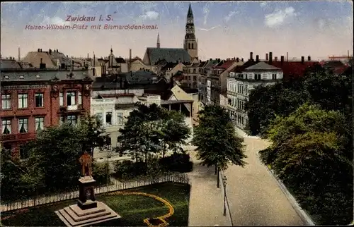 Ak Zwickau in Sachsen, Kaiser Wilhelm Platz, Bismarckdenkmal