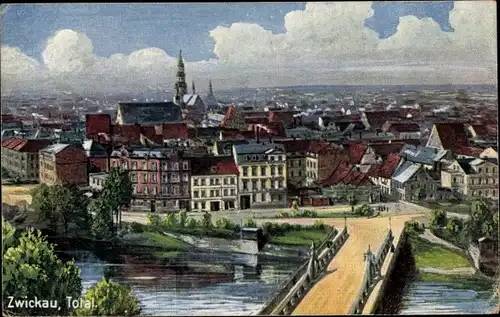 Künstler Ak  Zwickau Sachsen, Gesamtansicht