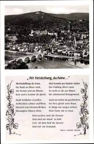 Ak Heidelberg am Neckar, Gesamtansicht, Alt Heidelberg, du feine..., Gedicht von Viktor v. Scheffel