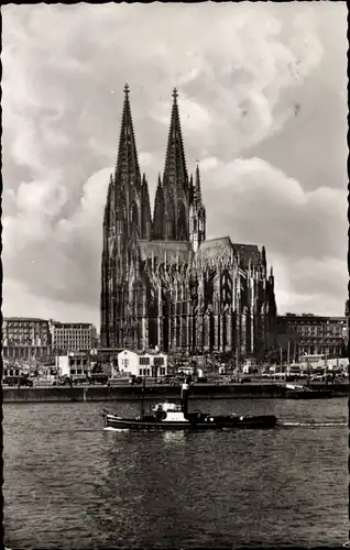 Ak Köln am Rhein, Dom, Rheinufer, Dampfschiff