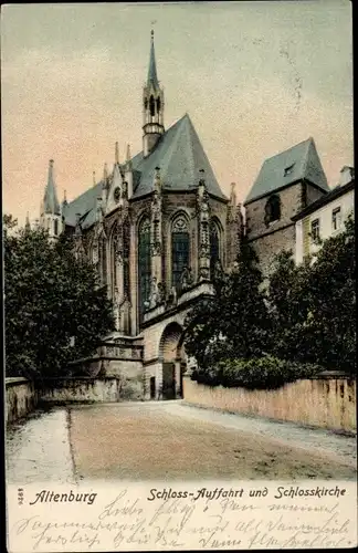 Ak Altenburg in Thüringen, Schloss-Auffahrt, Schlosskirche
