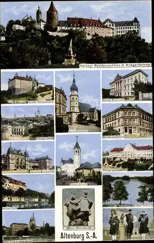 Ak Altenburg Thüringen, Residenzschloss mit Kriegerdenkmal, Hezögliche Landesbank, Skatbrunnen