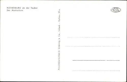 Ak Rothenburg ob der Tauber Mittelfranken, Markusturm