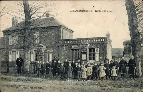 Ak Chambors Oise, Schule, Rathaus