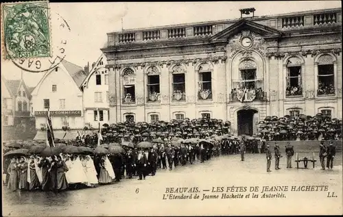 Ak Beauvais Oise, Fetes de Jeanne Hachette, Der Standard von Jeanne Hachette und den Autoren