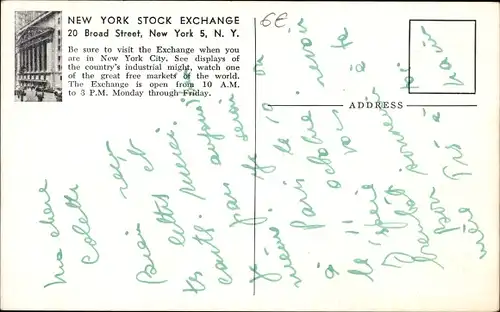 Ak New York City USA, New York Stock Exchange, 20 Broad Street, The Nation's Market Place