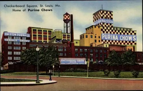 Ak Saint Louis Missouri USA, Checkerboard Square, Heimat von Purina Chows