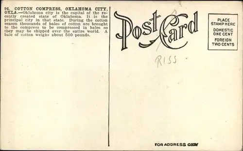 Ak Oklahoma City Oklahoma USA, Baumwollkompresse