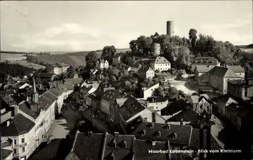 Ak Moorbad Lobenstein, Blick vom Kirchturm, Burg, Straße