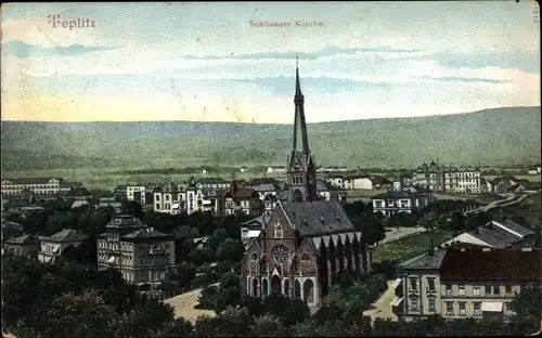 Ak Teplice Teplitz Schönau Reg. Aussig, Schönauer Kirche, Panorama