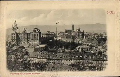 Ak Teplice Teplitz Schönau Region Aussig, Ev. Kirche, Tempel, Gymnasium