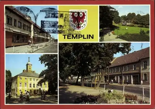 Wappen Ak Templin in der Uckermark, Neubauten am Markt, Uferpromenade, Rathaus, Mühlenstraße