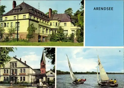 Ak Arendsee in der Altmark, FDGB-Erholungsheim Waldheim, Rathaus, Der Arendsee, Segelboote