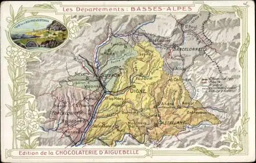 Landkarten Ak Alpes de Haute Provence, Departements, Basses-Alpes, Digne