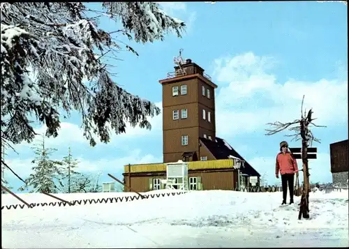 Ak Oberwiesenthal im Erzgebirge, Fichtelberg, Wetterwarte, Winter