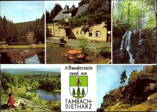 Ak Tambach Dietharz in Thüringen, Gothaer Talsperre, Waldbaude, Spitterfall, Höhenbergsee