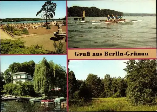 Ak Berlin Köpenick Grünau, Strandbad, Regattastrecke, Anlegestelle der Weißen Flotte an der Dahme