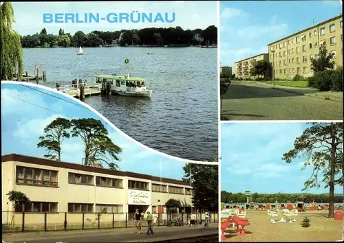 Ak Berlin Köpenick Grünau, Anlegestelle der Fähre nach Wendenschloss, Strandbad, Terrasse