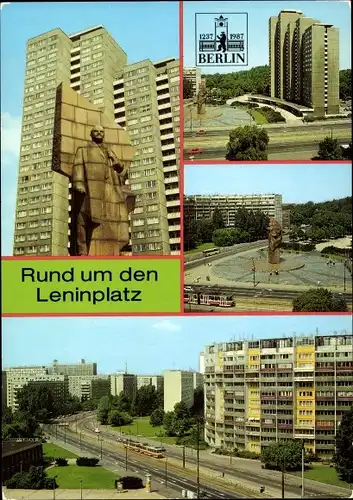 Ak Berlin Friedrichshain, Leninplatz, Hochhäuser, Denkmal