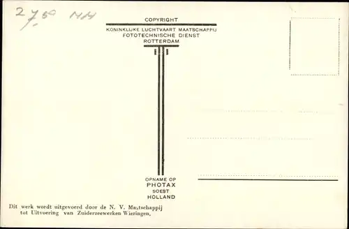 Ak Kornwerderzand Friesland Niederlande, Aanleg Sluitsput Juli 1927, Fliegeraufnahme KLM