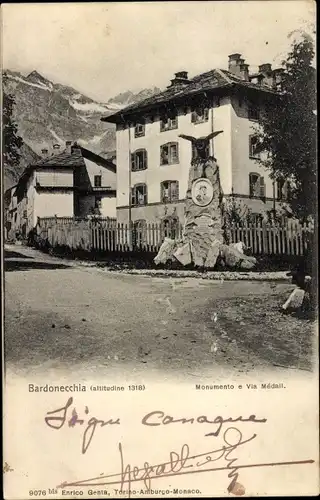 Ak Bardonecchia Piemonte Italien, Monumento e Via Medall