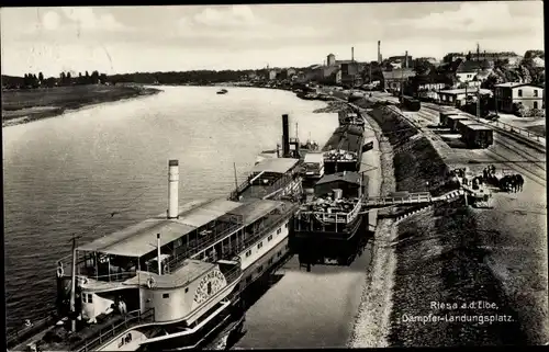Ak Riesa an der Elbe Sachsen, Dampfer-Landungsplatz, Dampfer Bodenbach