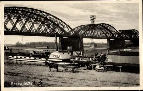 Ak Riesa an der Elbe Sachsen, Brücke, Dampfer Tetschen