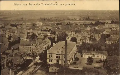 Ak Riesa an der Elbe Sachsen, Panorama vom Turm der Trinitatiskirche gesehen