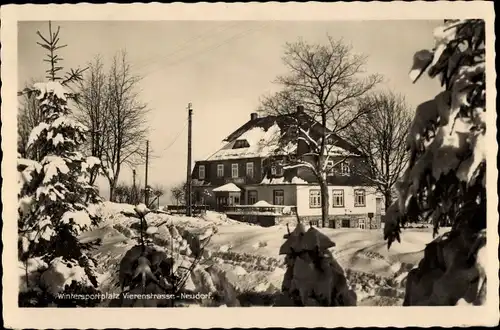 Ak Neudorf Sehmatal Erzgebirge, Hotel Vierenstraße, Winteransicht
