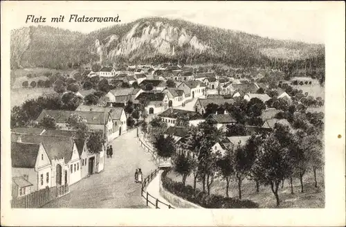 Ak Flatz Ternitz in Niederösterreich, Blick auf die Ortschaft mit Flatzerwand