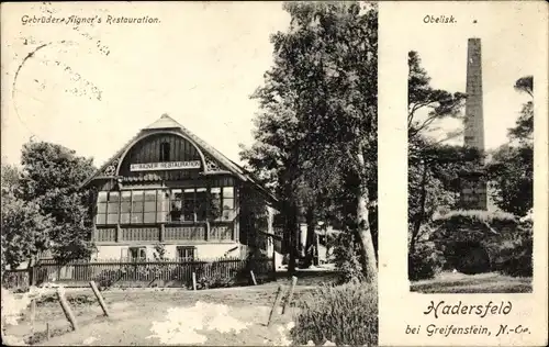 Ak Hadersfeld St. Andrä Wördern in Niederösterreich, Gebrüder Aigner's Restauration, Obelisk