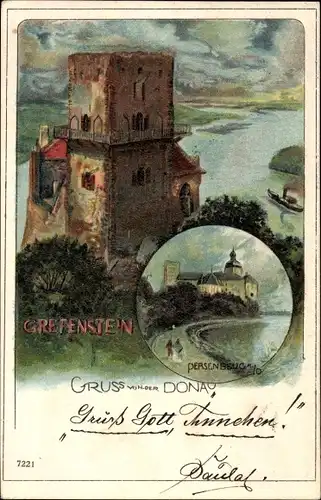 Litho Greifenstein St. Andrä Wördern in Niederösterreich, Persenbeug, Panorama vom Ort