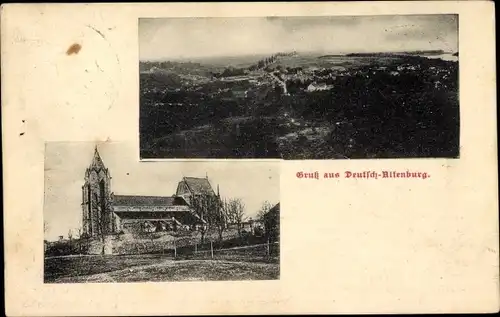 Ak Bad Deutsch Altenburg in Niederösterreich, Kirche, Ortschaft mit Landschaftsblick