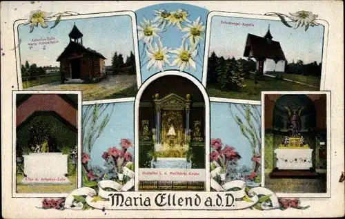 Ak Haslau Maria Ellend in Niederösterreich, Antonius Zelle, Wallfahrtskirche, Schutzengel Kapelle