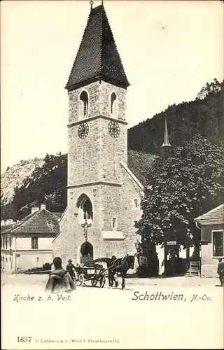 Ak Schottwien in Niederösterreich, Kirche z. h. Veit, Pferdegespann, Straßenpartie im Ort