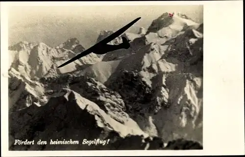 Ak Fördert den heimischen Segelflug, Segelflugzeug im Gebirge