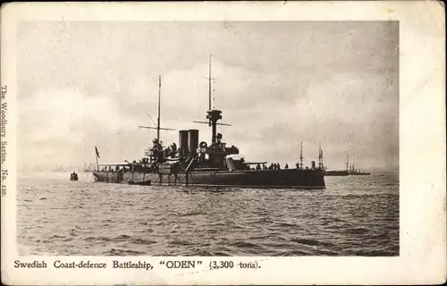 Ak Schwedisches Kriegsschiff, Küstenschutz Panzerschiff Oden