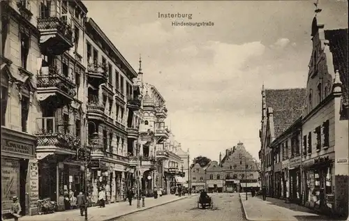 Ak Tschernjachowsk Insterburg Ostpreußen, Hindenburgstraße, Geschäfte
