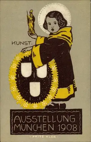 Künstler Litho Klee, Fritz, München Bayern, Kunst Ausstellung 1908, Münchner Kindl