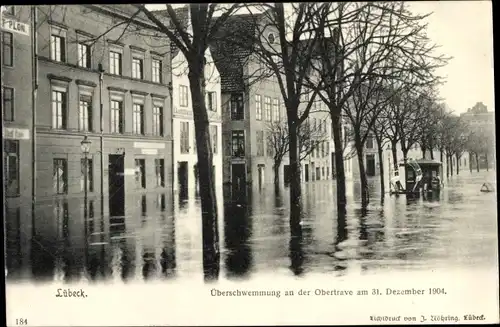 Ak Hansestadt Lübeck, Überschwemmung an der Obertrave, 31. Dez. 1904