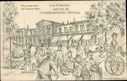 Künstler Ak Hamburg während des Droschkenkutscher Streiks