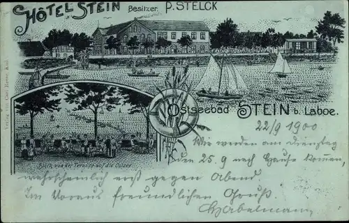 Mondschein Litho Ostseebad Stein in Schleswig Holstein, Hotel Stein, Terrasse