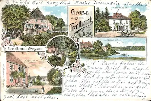 Litho Trenthorst Westerau Schleswig Holstein, Herrenhaus, Gasthaus Meyer, Hofstraße, Mühle, Molkerei