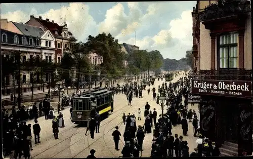 Ak Duisburg im Ruhrgebiet, Blick auf die Königstrasse, Zigarrengeschäft Krüger und Oberbeck