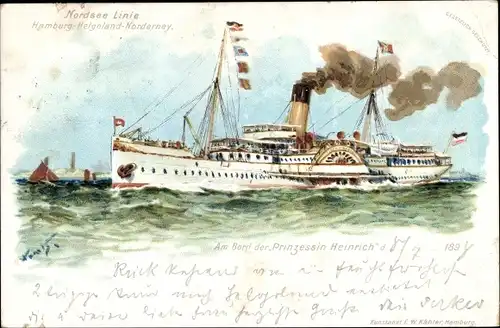 Künstler Ak Bohrdt, Schnelldampfer Prinzessin Heinrich, Nordsee Linie, Hamburg Helgoland Norderney