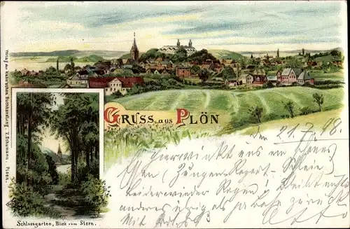 Litho Plön am See Holstein, Panorama, Schlossgarten, Blick vom Stern