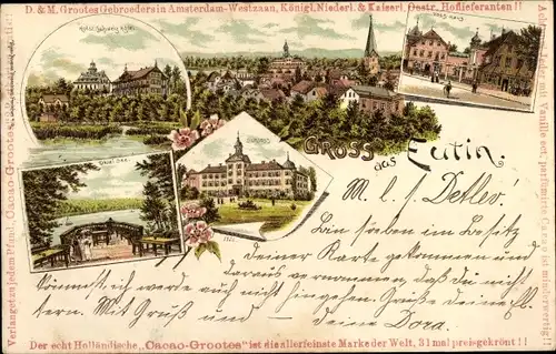 Litho Eutin in Ostholstein, Schloss, Seepartie, Totalansicht der Stadt