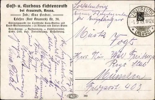 Ak Fraureuth Sachsen, Gasthaus und Kurhaus Fichtenreuth