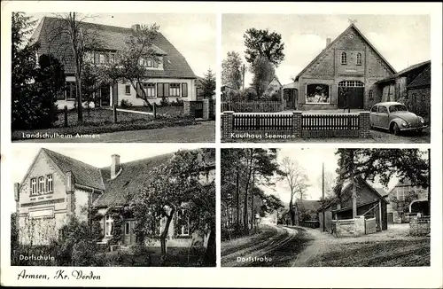 Ak Armsen in Niedersachsen, Landschulheim, Kaufhaus Seemann, Dorfschule, Dorfstraße