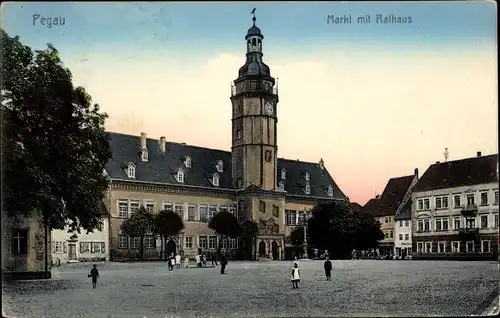 Ak Pegau in Sachsen, Markt, Rathaus
